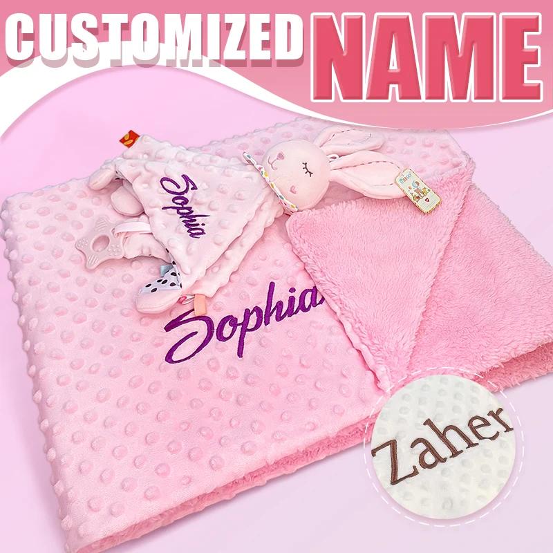 Couverture bébé personnalisée avec nom en peluche douce - Idéale poussette, cadeau nouveau-né