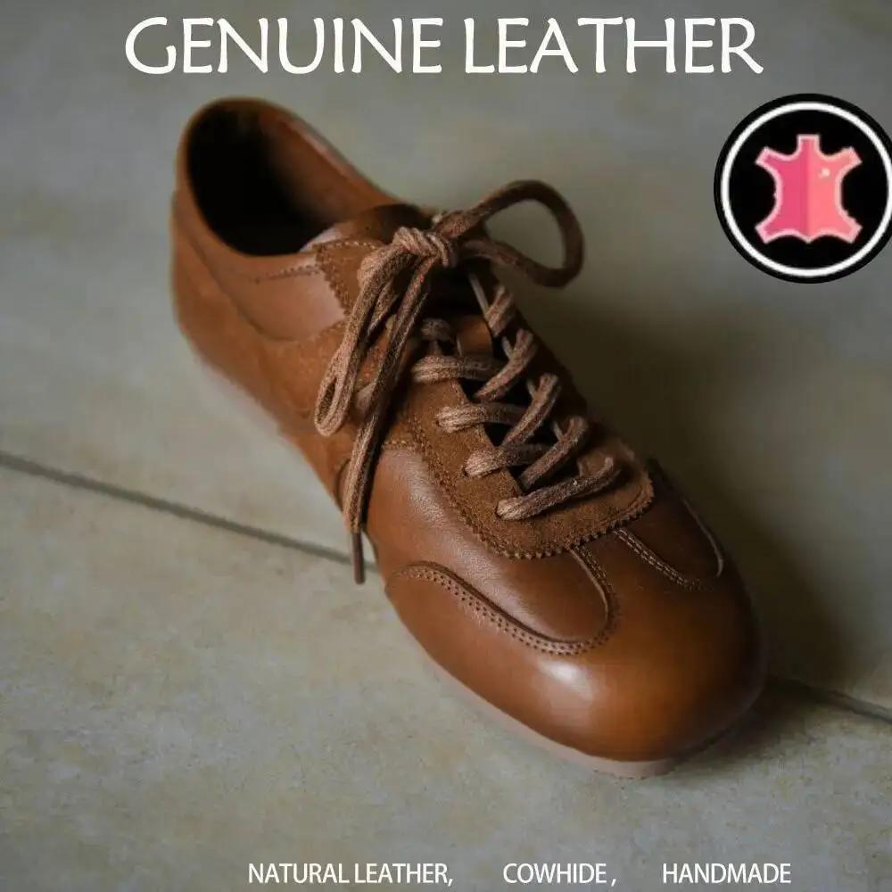 Chaussures Deqin rétro en cuir pour femmes, printemps automne, nouveau style, polyvalentes, bout car