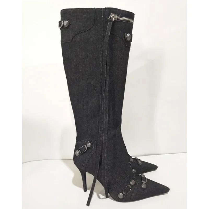 Nouvelles Bottes Hautes à Talon Fin et Rivets, Modèle 2026, pour Femmes, Pointues, Tailles 34-43, Bo