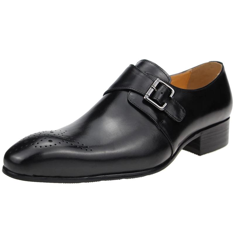 Chaussures en cuir à boucle latérale pour hommes, chaussures formelles à bout pointu, sculpture de t