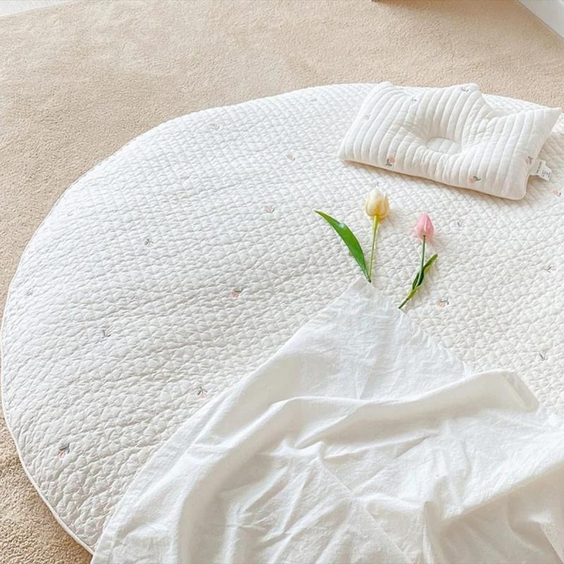 Tapis circulaire lavable brodé pour bébé : style coréen, polymères, carpette de tente enfant nouveauté