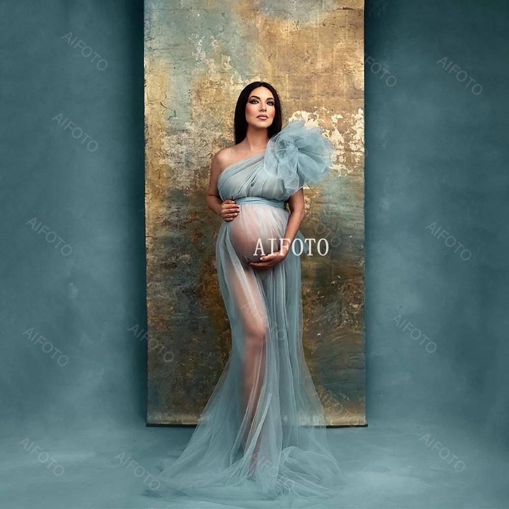 Robes d'accessoires de photographie de maternité, asymétrique épaule dénudée, en Tulle, Sexy, en mai
