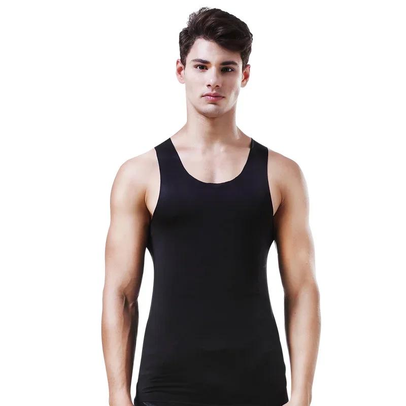 Gilet pour hommes, sous-vêtements de fitness serrés et respirants sans couture en soie glacée, maill