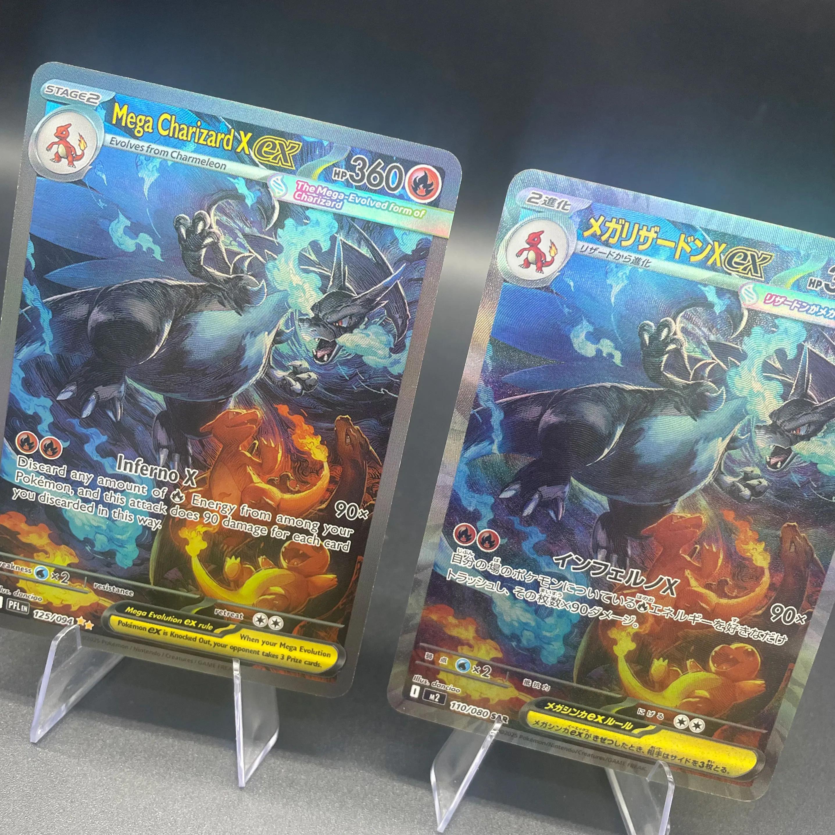 1 pièces bricolage auto-fait PTCG Mega Charizard X Version japonaise et Version anglaise réfractive