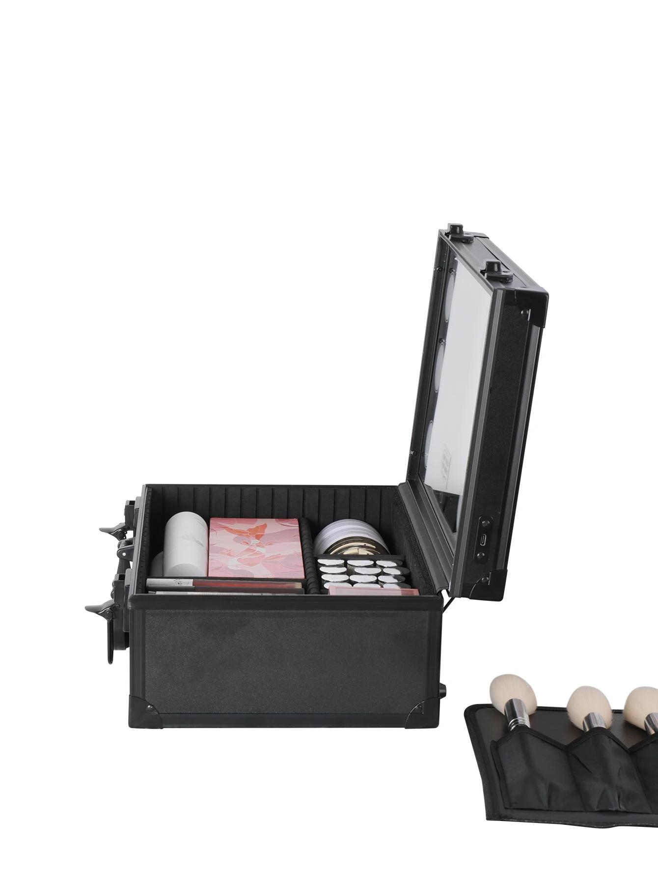 Étui éclairé de voyage pour maquillage avec grand miroir lumineux LED, organisateur de sac Coetic, r