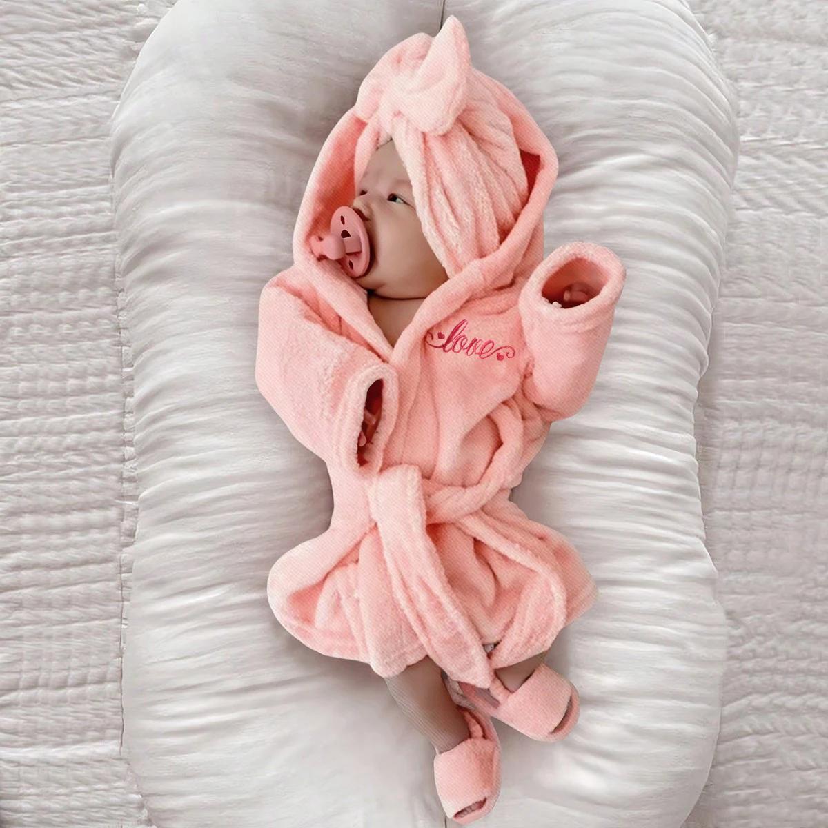 Peignoir photo nouveau-né Ylsteed avec turban et pantoufles - Robe pyjama brodée pour séance photo bébé fille