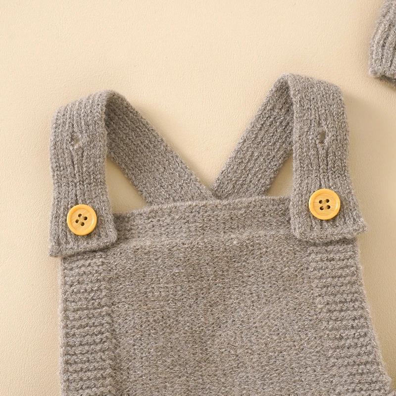 Barboteuse avec chapeau pour bébé garçon et fille, combinaison à bretelles, ensemble de tenues à la 