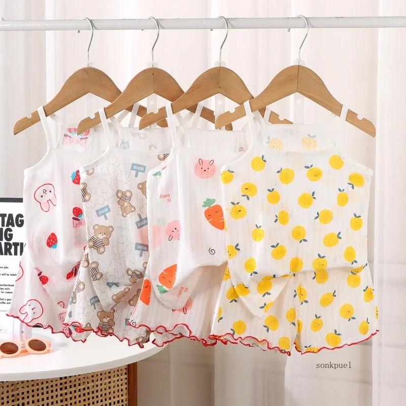 Ensemble haut et short pour enfants, gilet fin en coton pour bébé, sans manches, vêtements de détent