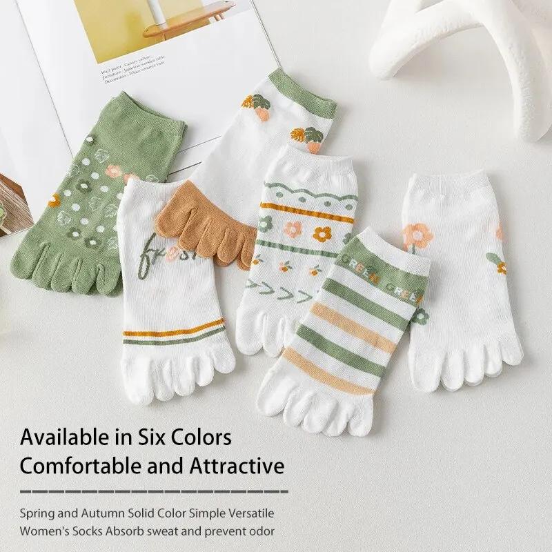 3 paires de chaussettes confortables à cinq doigts pour femmes, mignonnes et douces, à la mode, à ra