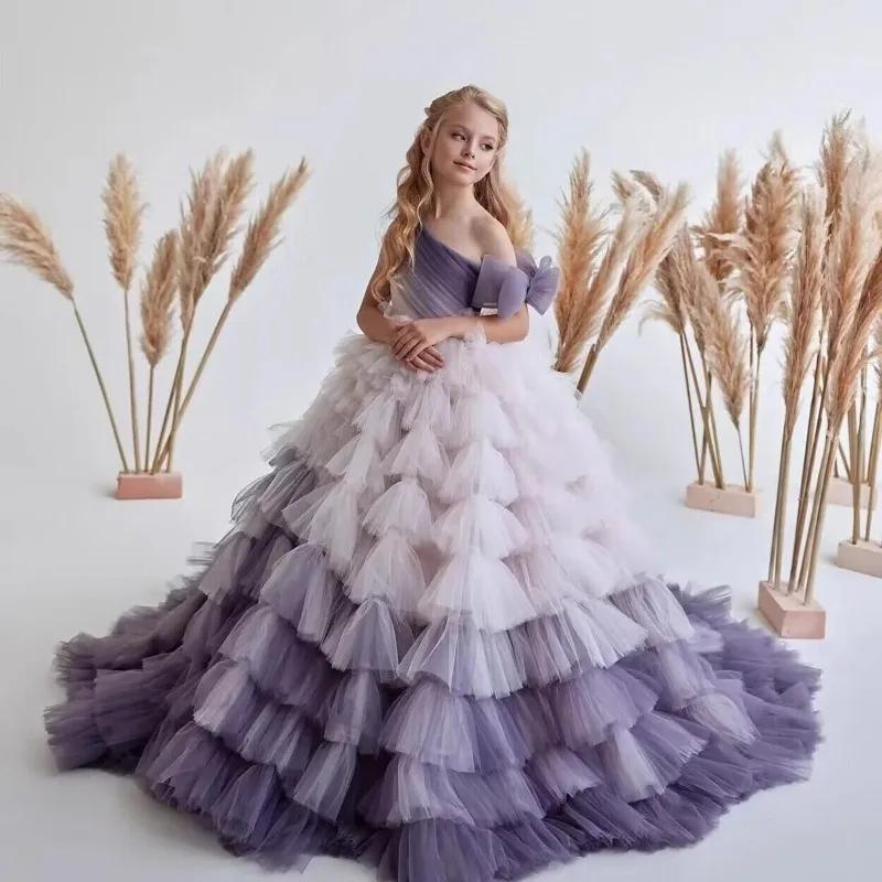 Robe Tutu asymétrique épaule dénudée pour enfants, robe Tutu pour filles à fleurs, fête d'anniversai