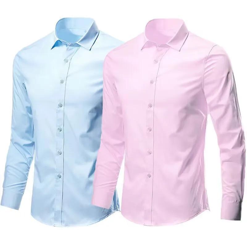 Chemise élastique à manches longues pour hommes, Anti-rides, sans repassage, confort d'affaires, mod