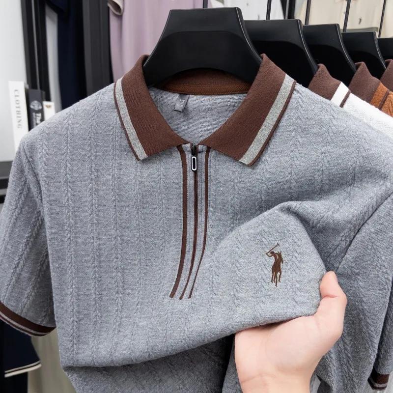 Marque de luxe à manches courtes polo shirt Paul pony broderie Stripe Design hommes tricot t - shirt