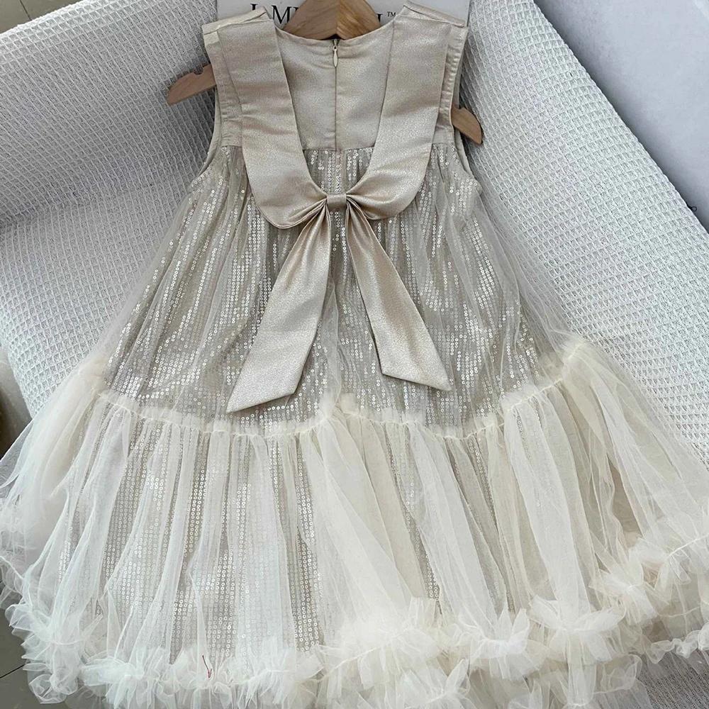 Robe de princesse en tulle à paillettes pour fille, sans manches, mignonne, pour spectacle, bal de p