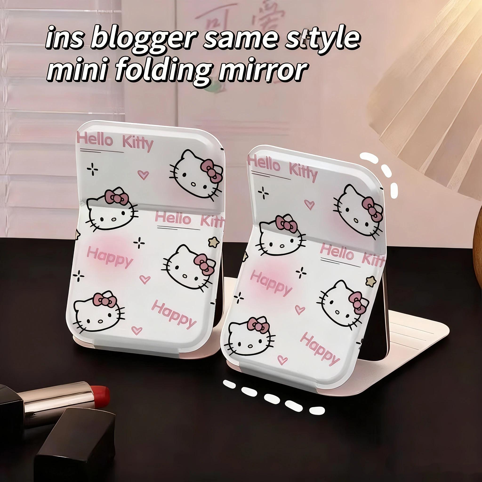 Miroir de maquillage portable Hello Kitty, mini miroir pliant, beau, mignon, petit miroir kawaii