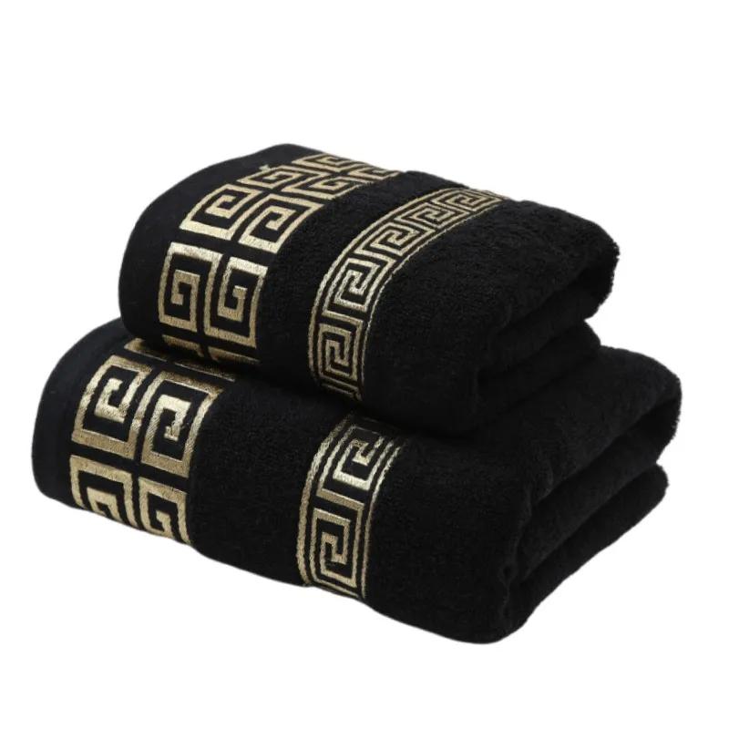 2 pièces ensemble noir salle de bain serviette ensembles 100% coton brodé salle de bain serviette ca