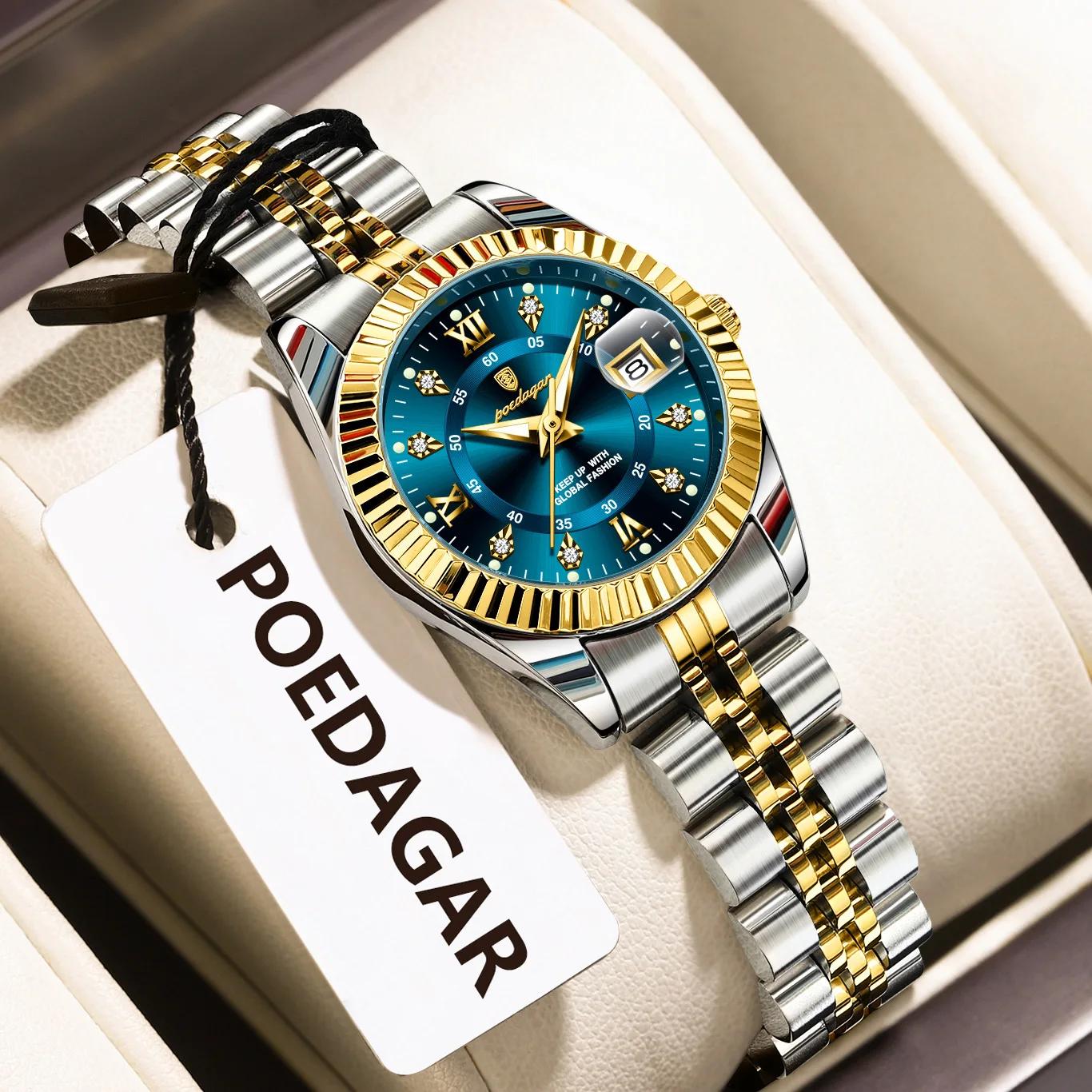 POEDAGAR haut de gamme montre pour femmes étanche en acier inoxydable lumineux Date dames montre Qua
