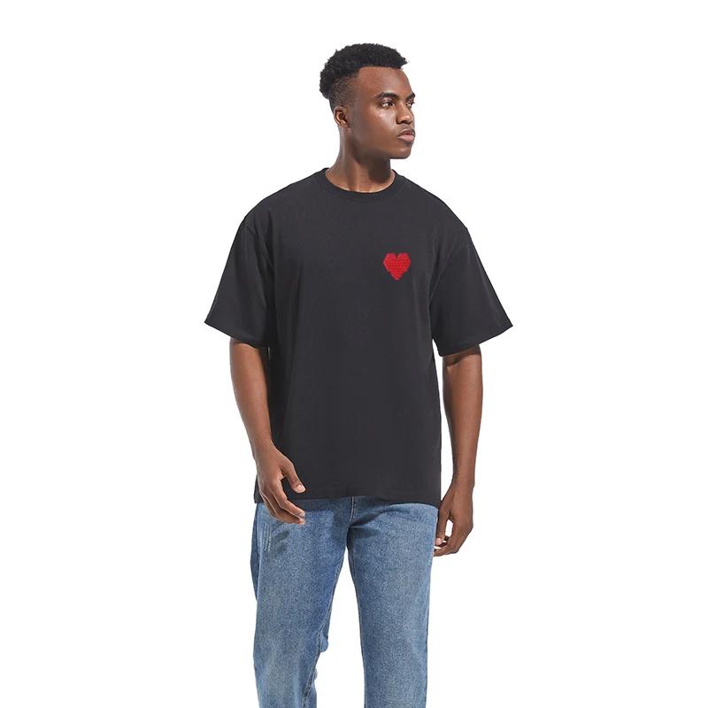 AMI AMORING nouveau coeur brodé hommes T-shirt ample tout coton col rond demi manches à la mode marq