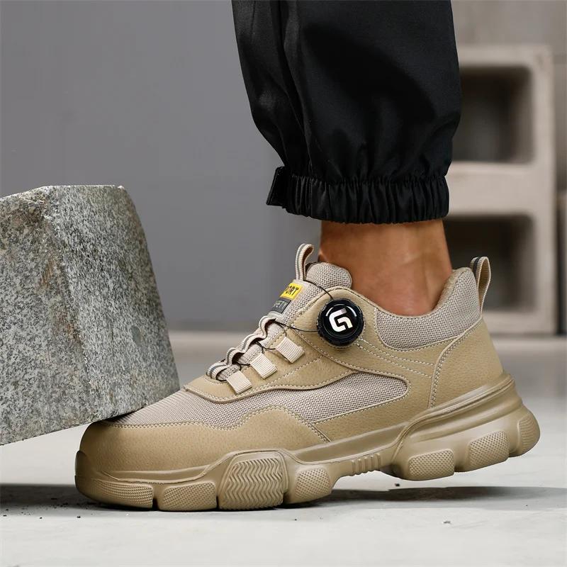 Chaussures de travail à bouton rotatif pour hommes, baskets de sécurité respirantes, bottes légères 