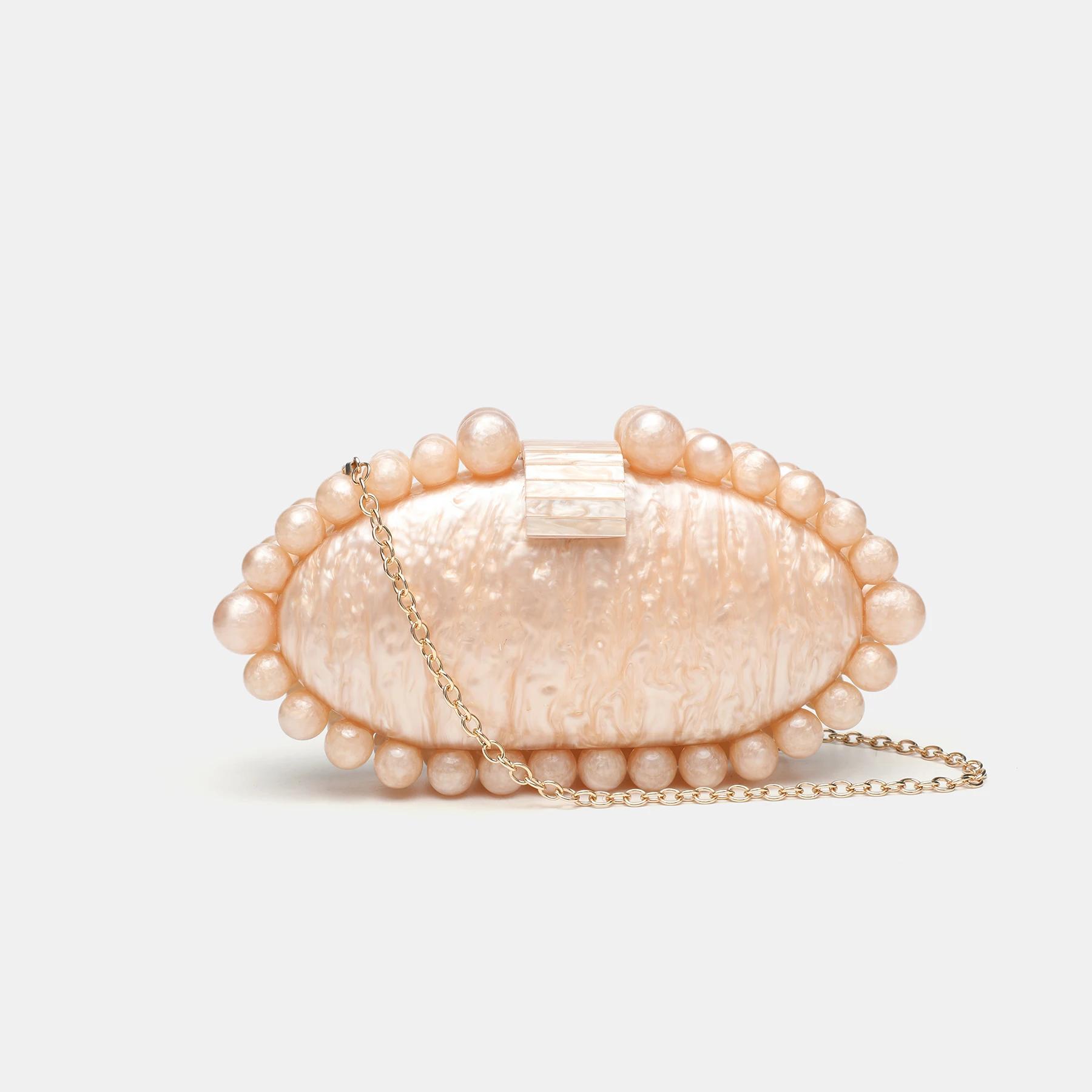 Sac de soirée de luxe 2025 avec chaîne perlée dorée, sac en acrylique en forme de gâteau pour femme,