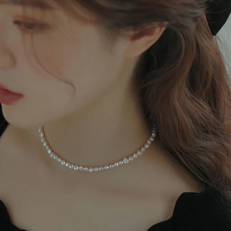 Colliers de perles d'eau douce baroques de 4-5 mm avec chaîne d'extension de 5 cm en argent sterling