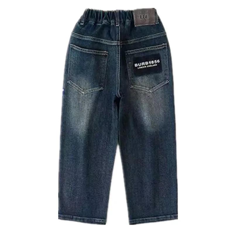 Jean denim adolescents printemps 2026 - Pantalon droit poches lettres garçons 4-14 ans décontracté