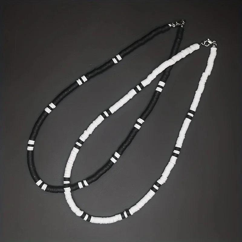 Collier Hombre bohême blanc noir doux polymère perles Collier hommes Collier Homme Homme Collier pou