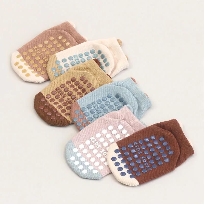 6 paires de chaussettes en coton pour enfants, antidérapantes, pour garçons et filles, mignonnes mot
