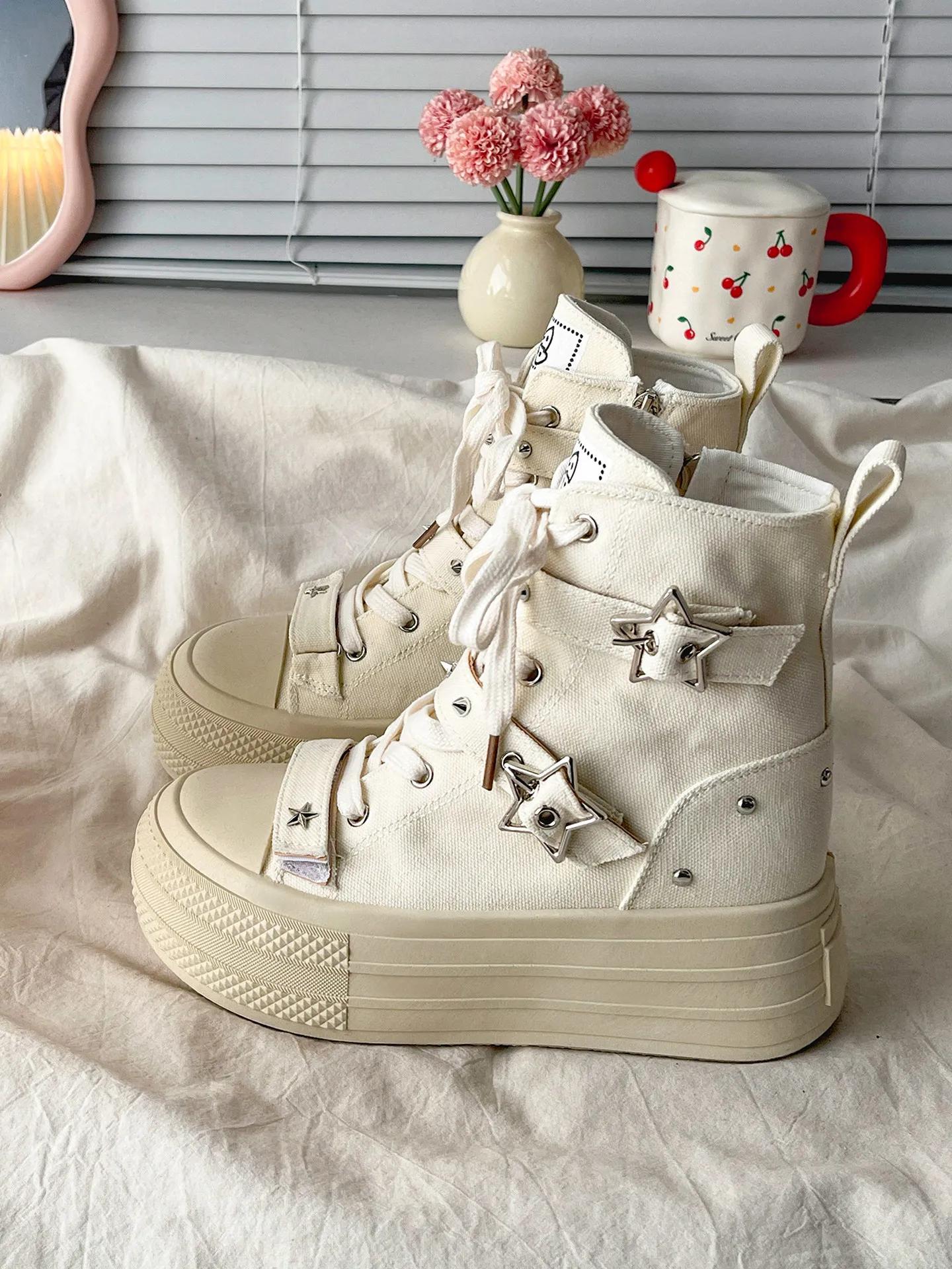 Baskets décontractées rétro haut de gamme à semelle épaisse en toile pour femme, nouvelle collection
