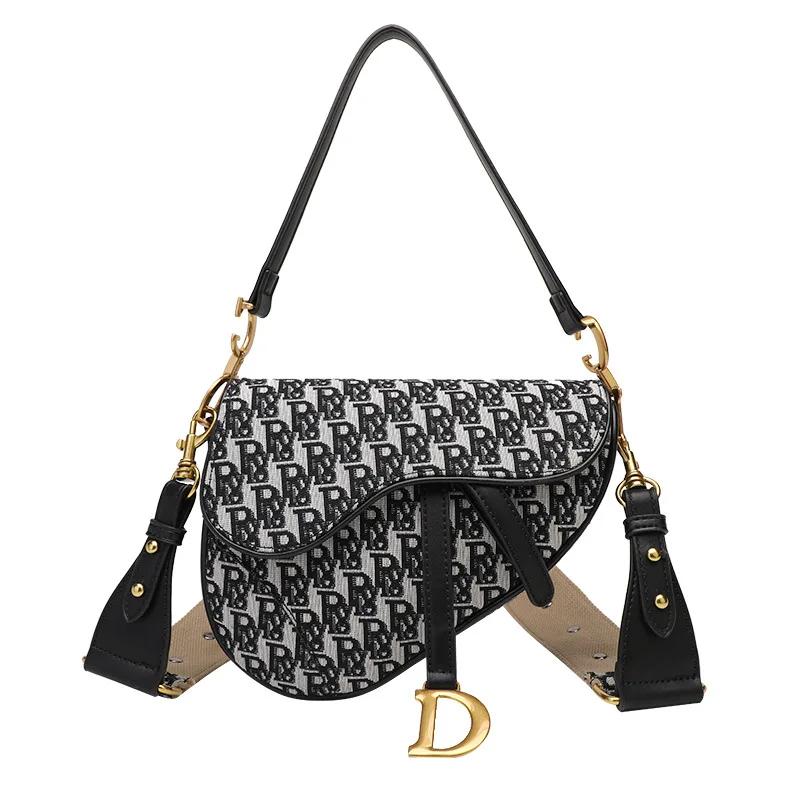 Sac à main en demi-cercle brodé irrégulier pour femmes, sac de selle à large bandoulière, asymétriqu