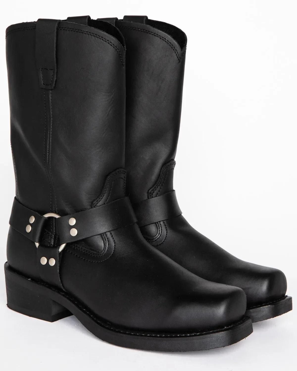 Bottes de cowboy rétro pour hommes, bottes western mi-mollet en cuir PU, chaussures à enfiler pour h
