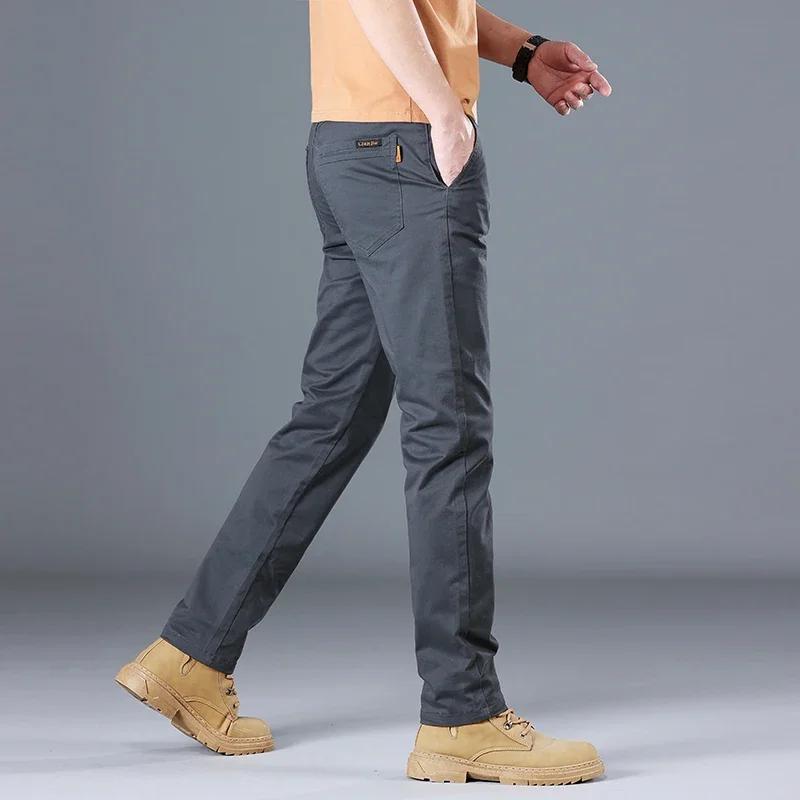 Hommes de haute qualité pur coton classique couleur unie pantalons décontractés affaires Stretch min