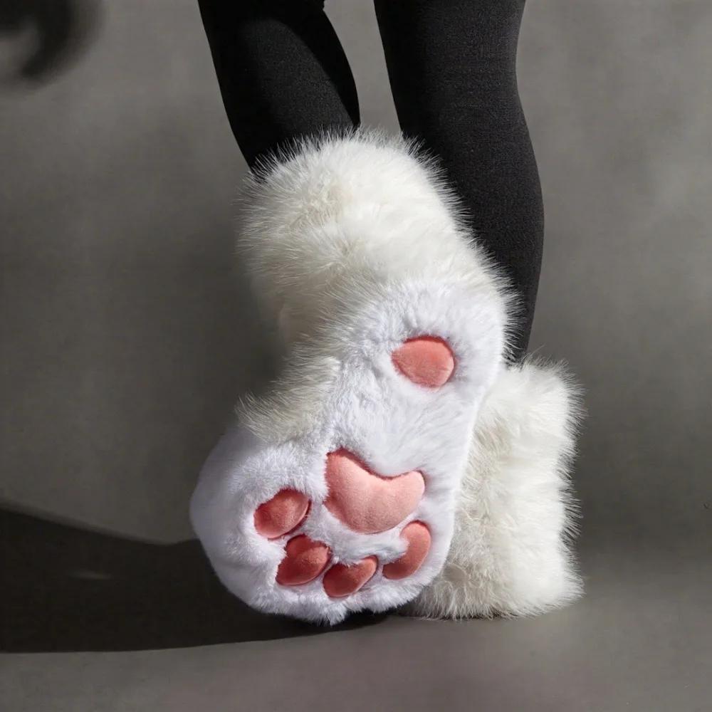 Kawaii Anime Cosplay patte de chat chaussons en peluche femmes chaud hiver maison pantoufles mignon 