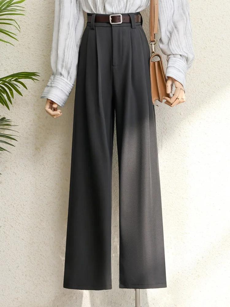 Costume bordeaux pour femmes, pantalon de bureau élégant, taille haute, jambes larges, à la mode, av