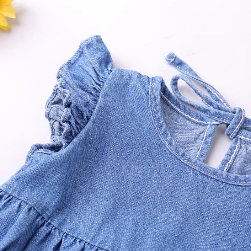 Barboteuse à volants pour bébés filles, barboteuse en coton et Denim, sans manches, body d'été, tenu