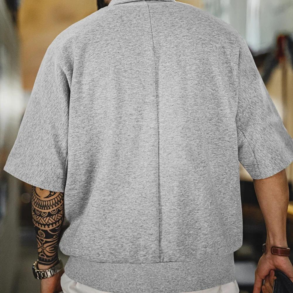 Maden Vintage demi-zip Boro Style à manches courtes Polo hommes été Indigo teint imprimé col ample T