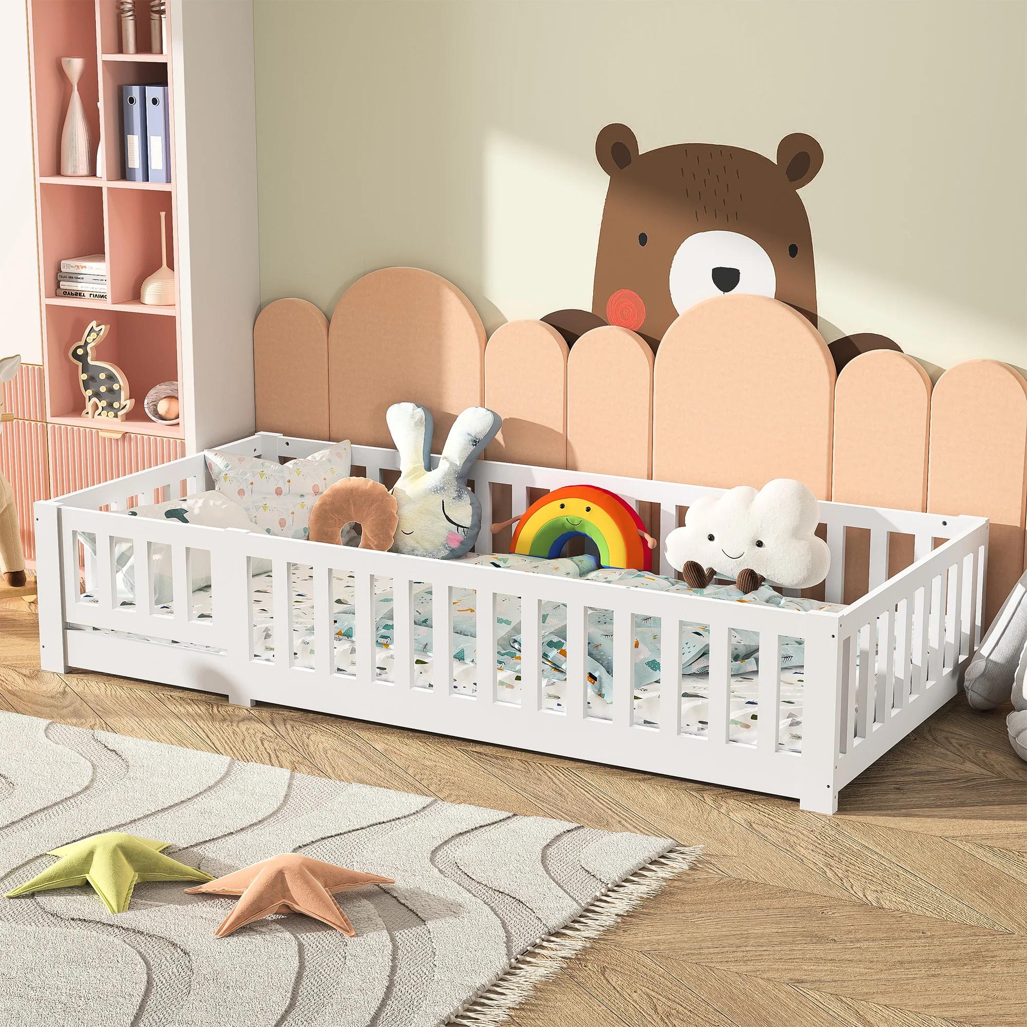 Lit de sol Montessori pour enfants Rosahqnda 90 x 200 cm avec protection contre les chutes, y compri