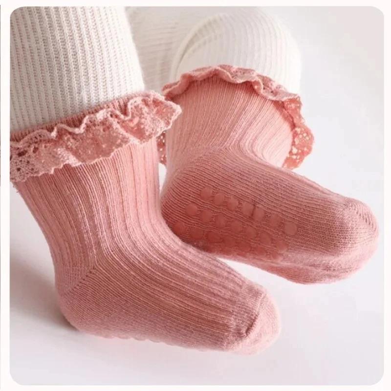 1/3/4/5 paires coton couleur Pure enfant en bas âge fille dentelle chaussettes infantile bébé filles