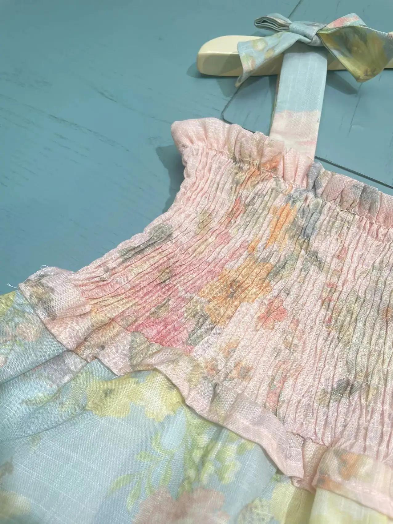 Vêtements d'été haut de gamme pour enfants, nouveau Design à la mode, robe à bretelles imprimée flor