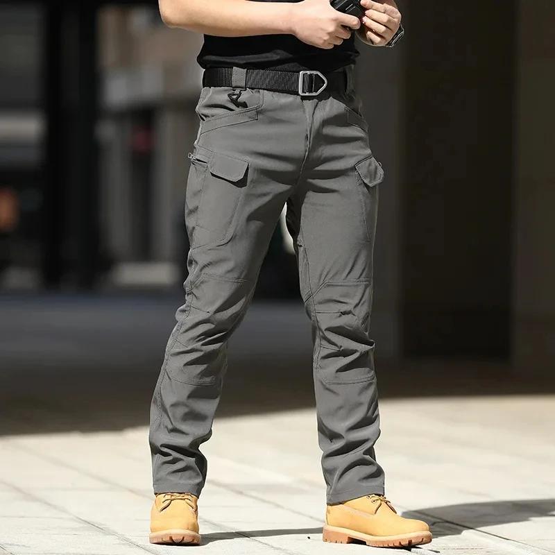 Pantalon cargo tactique pour hommes – Softshell, tissu extensible, poches multiples, bouton volant, 