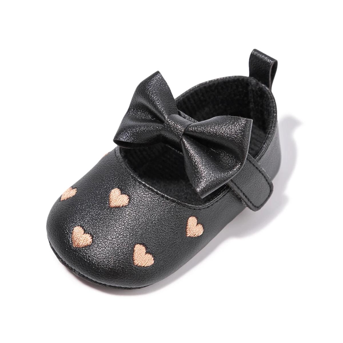 Meckior bébé chaussures robe classique mignon nœud papillon coeur anti-dérapant semelle souple premi