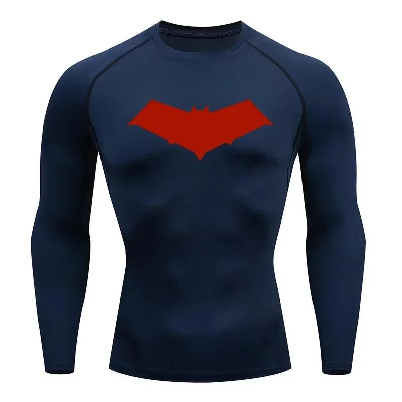 T-Shirt de Compression pour hommes, imprimé chauve-souris, séchage rapide, haut d'entraînement, Fitn