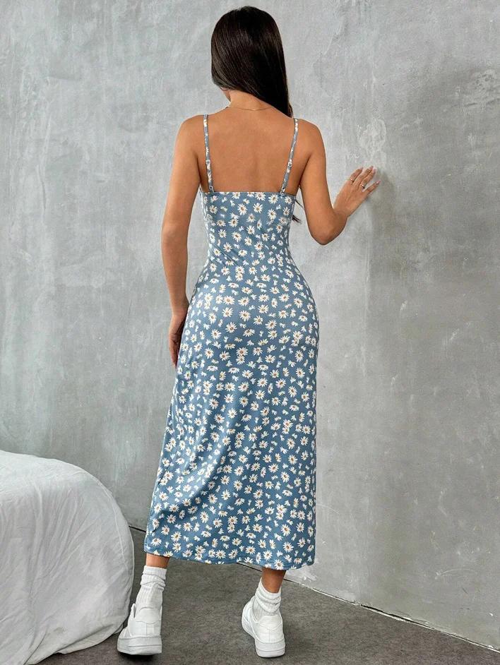 Automne 2025 robe longue sans bretelles enveloppement poitrine haute fente marguerite imprimé léopar