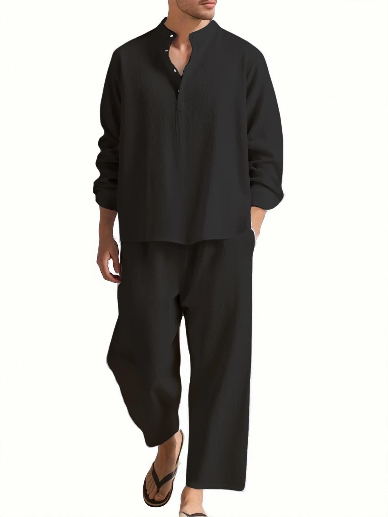 Chemise et pantalon à manches longues pour hommes, vêtements de plage, survêtement, chemises de coul