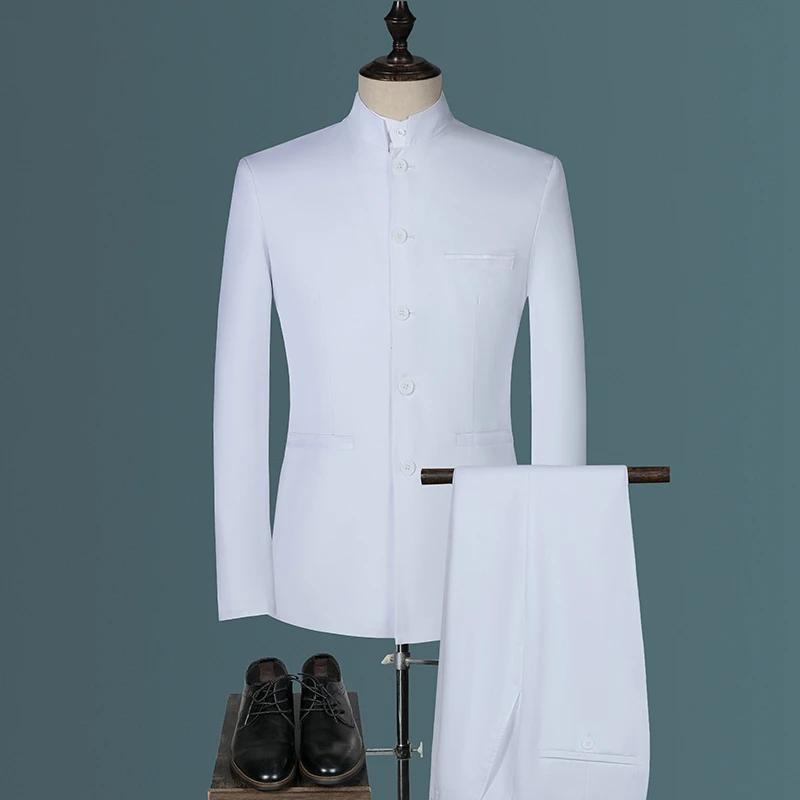 Costume Zhongshan de style coréen pour hommes d'affaires, à la mode, cool, décontracté, col montant,