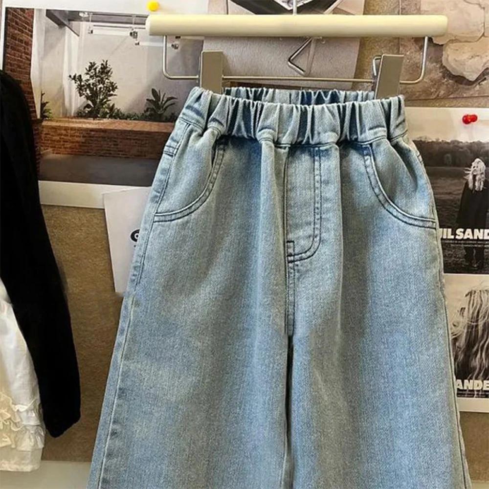Jeans bleus été version coréenne enfants 2-7 ans - Pantalon décontracté fille dentelle nouvelle collection
