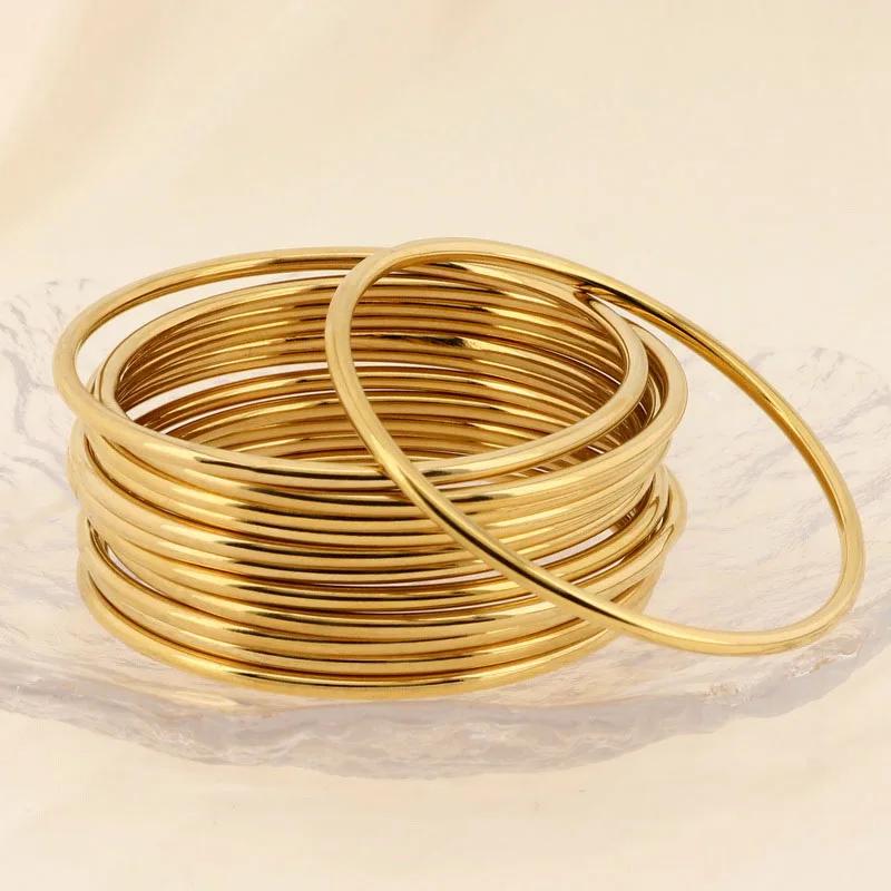 Bracelet Simple en acier inoxydable pour femmes et hommes, couleur or argent, fil géométrique rond, 