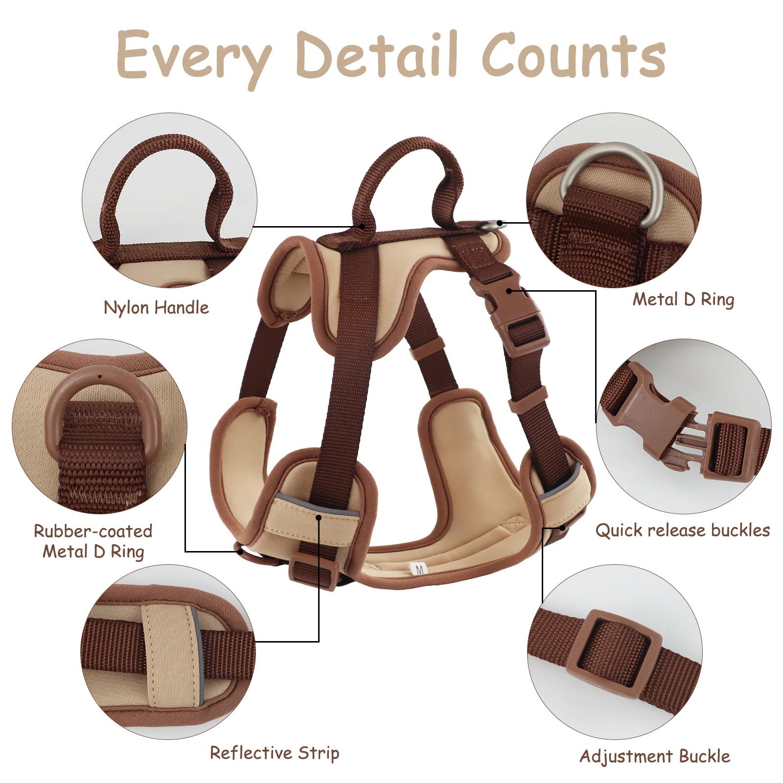 Nouveau Harnais pour chien de luxe couleur chocolat sans traction pour grands petits chiens sangle d