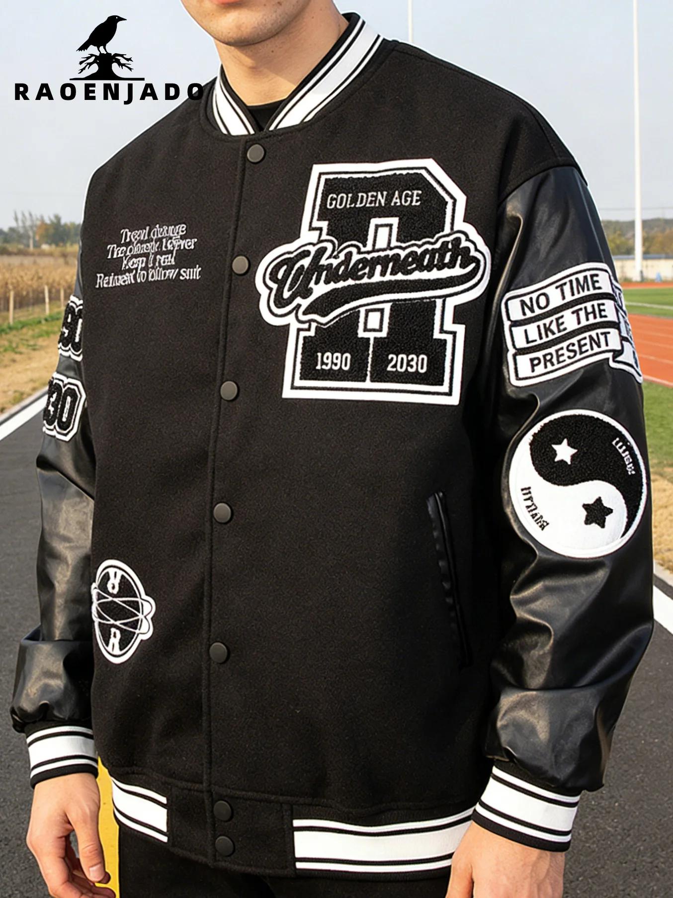 Veste de baseball pour homme, taille plus, veste bomber, manches en simili cuir, printemps/automne, 