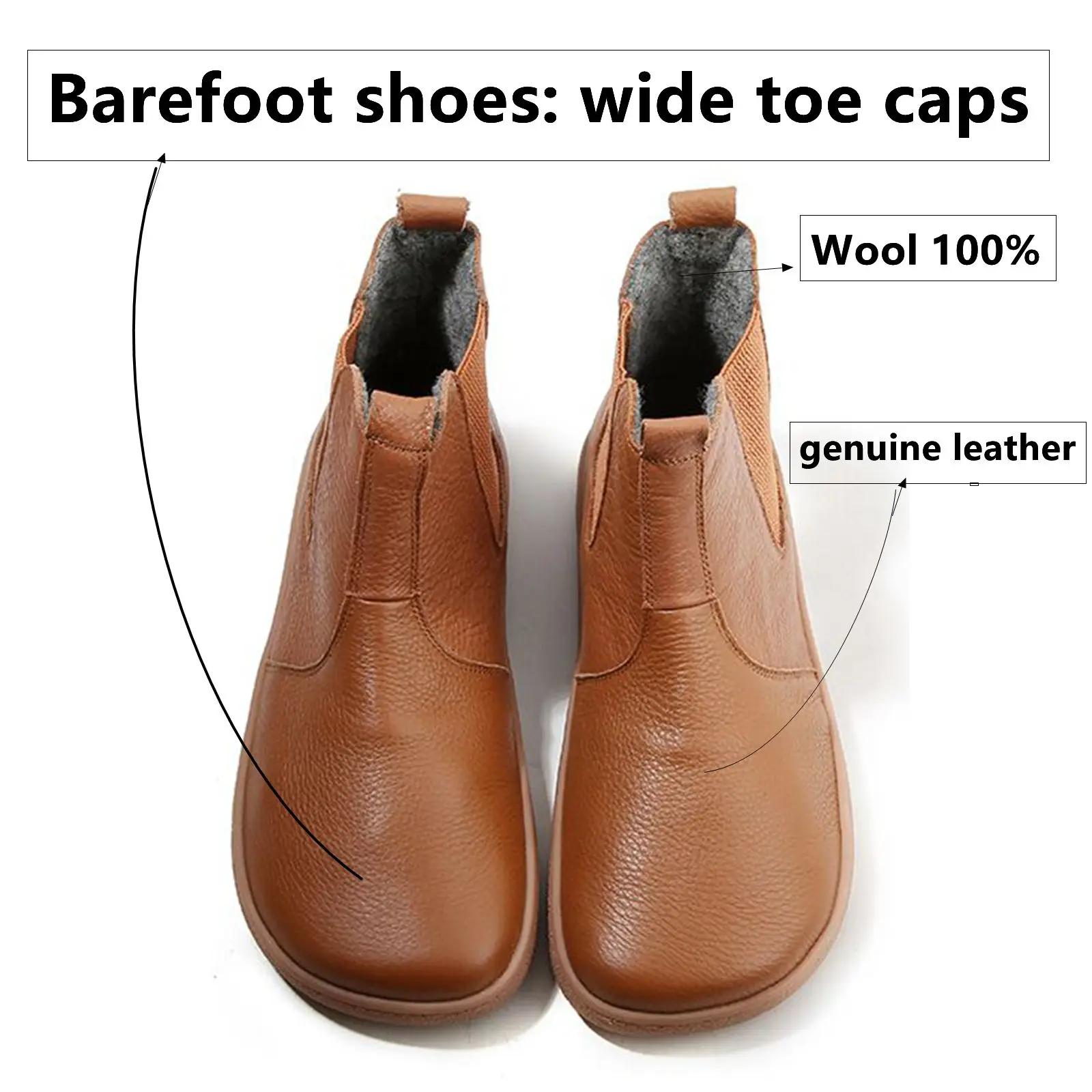 Bottes en cuir pieds nus avec doublure en laine à l'intérieur pour femmes et hommes, boîte à orteils