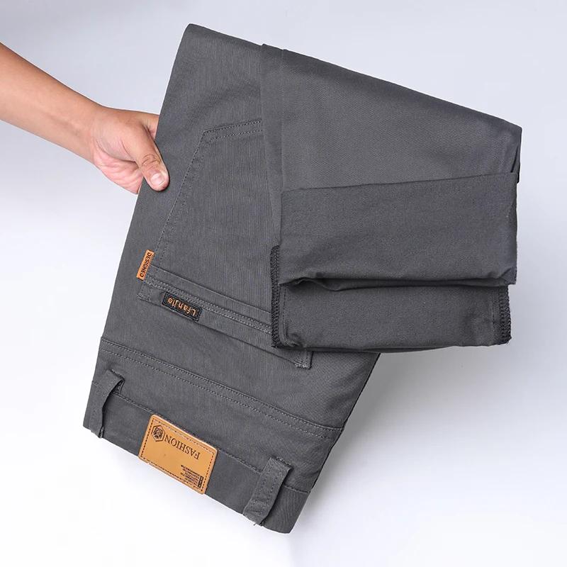 Hommes de haute qualité pur coton classique couleur unie pantalons décontractés affaires Stretch min